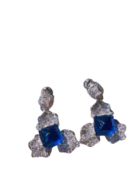 璀璨海蓝宝石戒指 镀18K金花开富贵斯里兰卡蓝锆石蝴蝶结项链耳环