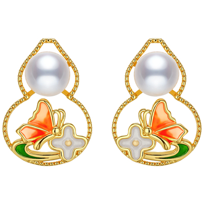 悦宫珠宝 国潮葫芦新中式耳钉 淡水珍珠小众国风耳环女气质时尚S