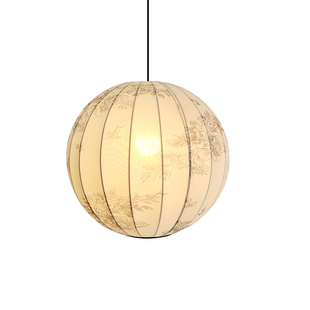 中古餐厅吊灯禅意复古茶室灯侘寂风竹子花纹客厅卧室布艺灯笼灯