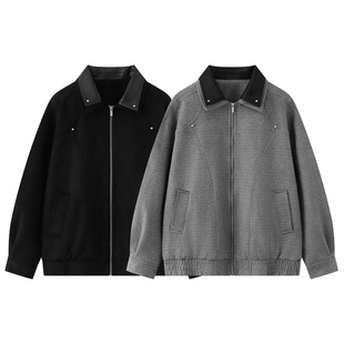 布老哥Blog美式复古解构撞钉cleanfit夹克设计感双层翻领外套W640