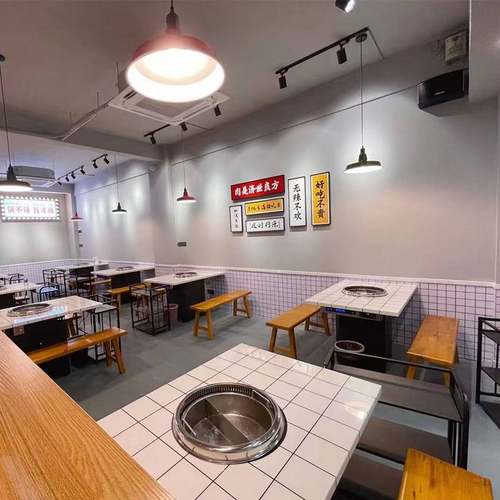 海底捞岩板火锅桌子电磁炉一体无烟烤肉串串香商用餐馆用火锅餐桌