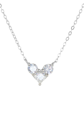 AHCHOO 火彩3钻莫桑石璀璨爱心气泡吊坠项链S925银小灯泡锁骨链女