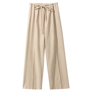 【秋冬续命神裤】羊毛+羊绒ROW风松紧腰抽绳中缝压线直筒阔腿裤女