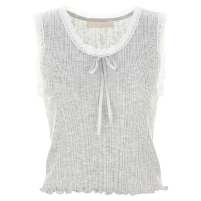 wanatry蕾丝蝴蝶结减龄灰色背心
