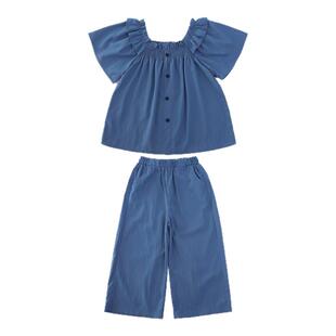 女童夏季短袖休闲套装2026新款洋气夏装娃娃衫小女孩阔腿裤两件套