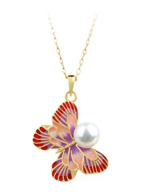 冷珐琅工艺蝴蝶珍珠项链款轻奢小众锁骨链配饰高级感颈链2025新款