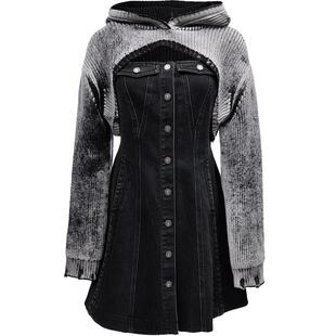 ONLY秋季设计感牛仔吊带短裙针织套装连衣裙女|124442001