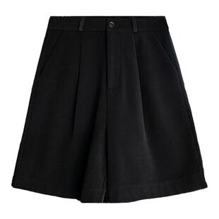 高腰毛呢短裤女秋冬2025新款五分中裤休闲遮肉a字外穿阔腿裤黑色