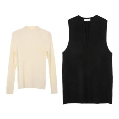 西町村屋V领羊毛背心裙两件套装