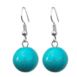 新款民族风蓝松石耳环简约经典单珠14MM合成松石耳坠复古百搭配饰