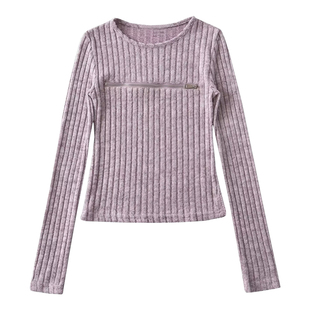 YoungGirlDay纯欲性感心机镂空拉链紧身显瘦长袖打底针织衫上衣女