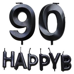 高档碳黑色数字蜡烛字母HAPPYBIRTHDAY歌剧院风蛋糕装饰爱心反光