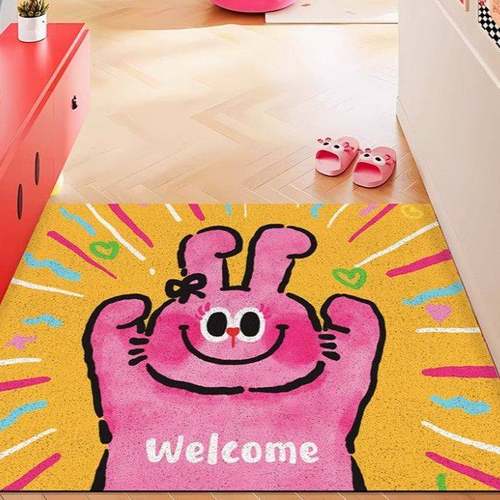网红粉红兔入户门垫丝圈地垫进门玄关地毯除尘耐脏脚垫丝圈防滑垫