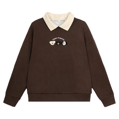 翻领卫衣女春秋款洋气假两件上衣