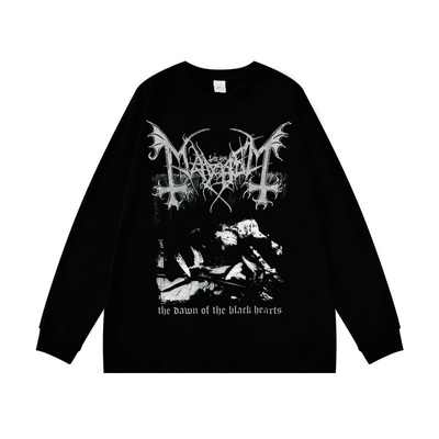挪威黑金属Mayhem乐队摇滚印花长袖T恤男女黑色暗黑纯棉上衣春秋