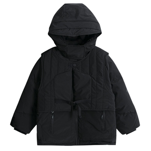 男大童冬季痞帅工装冲锋衣羽绒服两件套2026新款儿童加厚防风外套