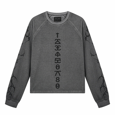 REBEL WAVE26ss“BΣA”数字梵文印花华夫格长袖T恤