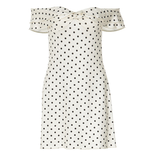 gusty法式纯欲辣妹风性感一字肩修身连衣裙千金感波点扭结a字裙子