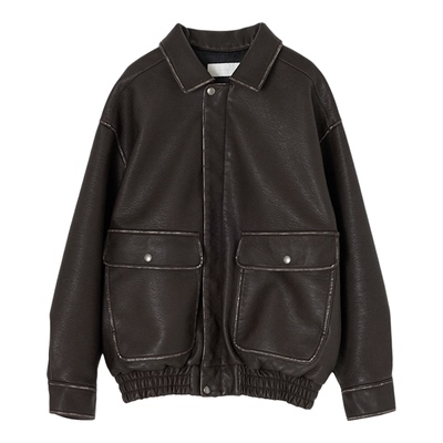 moussy 春季复古摩登机车风做旧皮衣外套女010HA630-6751
