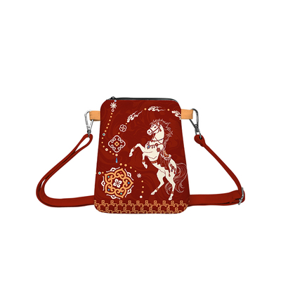 奥松渡马飞花新年礼物斜挎手机包小巧文创女本命年伴手礼品袋红色