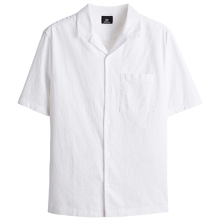 HM男装古巴领衬衫春季潮流通勤亚麻混纺短袖衬衣1256946