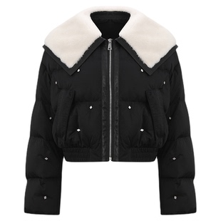 uhot/诱货黑白撞色毛领鹅绒外套短款设计高级保暖25新款UWWW3W224