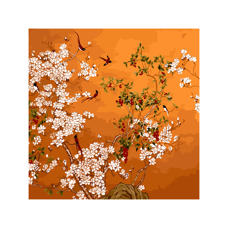 手绘填色新中式客厅装饰画