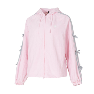 阿迪达斯女粉色梭织夹克外套26新款舞动蝴蝶结连帽运动服KR7603