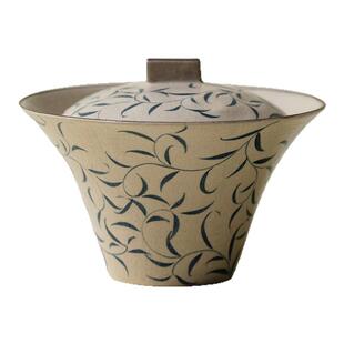 梵汝青花手绘春芽水月盖碗日式粗陶复古薄胎泡茶碗功夫茶具沏茶碗