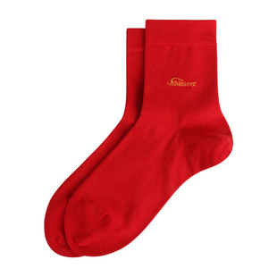 schiesser舒雅男士本命年大红色中筒纯棉袜子喜庆结婚秋冬男袜