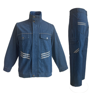 立领牛仔工作服春款夏薄反光条男装劳保工装耐磨电焊工防烫套装