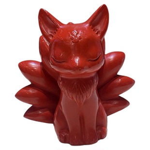 保真朱砂红砂九尾狐凤九仙摆件招财手把件家居客厅办公室桌面摆件
