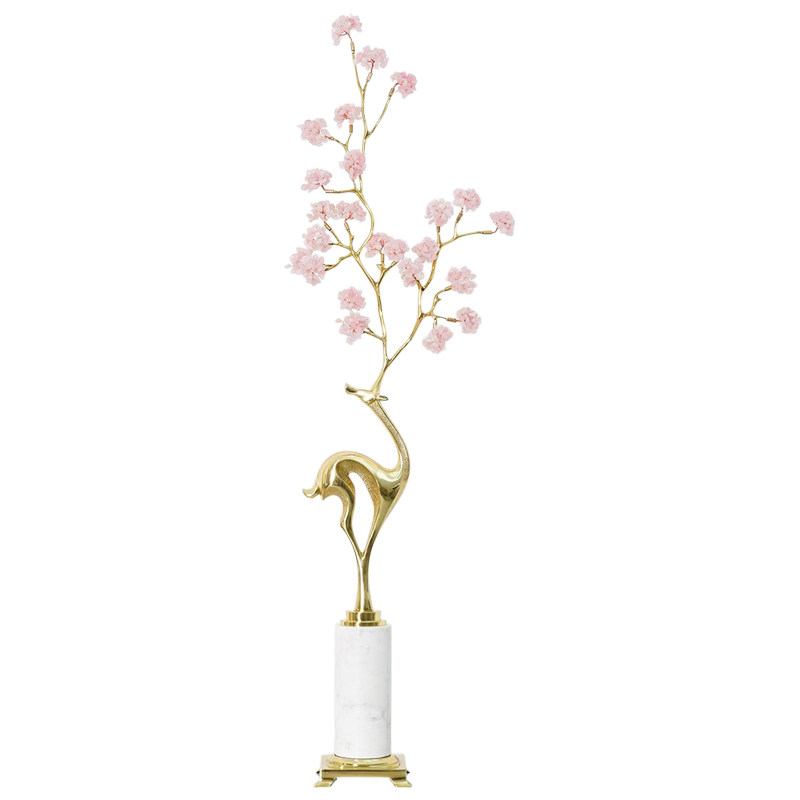 轻奢福鹿繁花粉水晶黄铜摆件