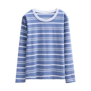 棉质中年妈妈打底衫秋衣2026新款宽松大码遮肚子显瘦条纹长袖t恤