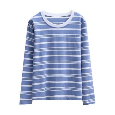 棉质中年妈妈打底衫秋衣2025新款宽松大码遮肚子显瘦条纹长袖t恤