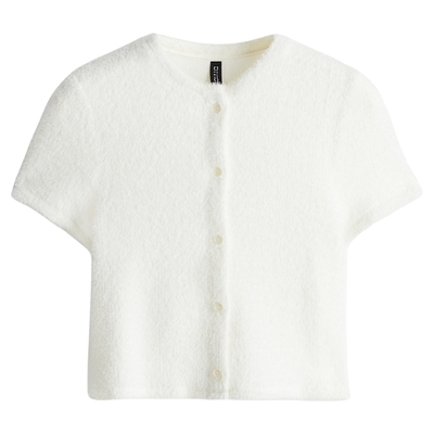 HM女装毛针织衫2025年秋季新款时尚圆领短袖毛茸miu系开衫1271288