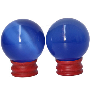 蓝色水晶球摆件猫眼石手球保健球康复球高档个性健身球观赏品送人