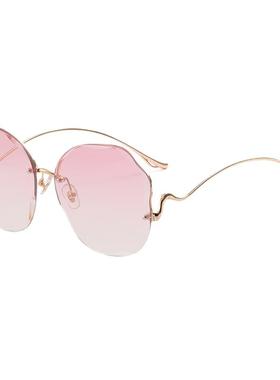 开车明星同款渐变色时尚圆脸墨镜