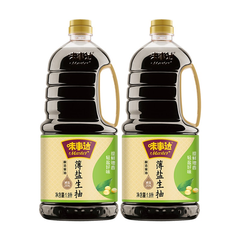 味事达薄盐酱油1.9L家用装