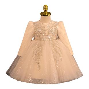 幼儿周岁礼服女宝宝女童轻奢抓周公主裙花童小众主持高端长袖洋气