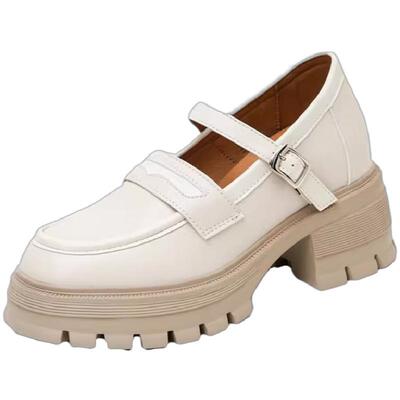 真皮玛丽珍皮鞋厚底内增高乐福鞋