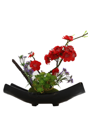 花瓶+花绢花梅花套装假花