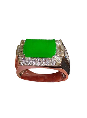 天然满阳绿马鞍戒指女士镀925银