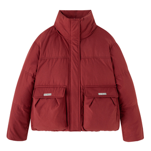 红色冬季短款羽绒服女2025新款小个子保暖妈妈装高级感白鸭绒外套