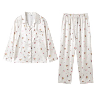 真丝睡衣黑皮KT印花卡通可爱风秋冬季薄款可外轻奢穿高级感家居服