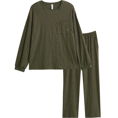 男士睡衣春秋款纯棉长袖纯色高档