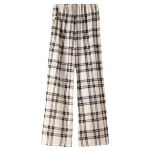 格子裤2024新款夏宽松大码200斤高腰显瘦直筒休闲阔腿裤子女薄款