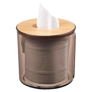 家用侧抽卷纸筒桌面竹盖纸巾盒透明纸巾盒轻奢竹木盖子客厅卧室