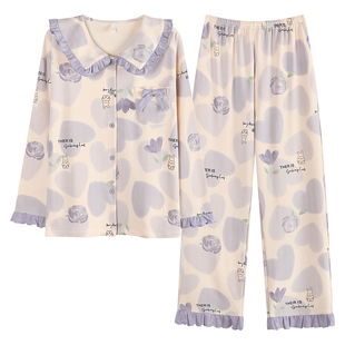 芬腾可安睡衣女款2026新款冬高级感秋季纯棉长袖花卉家居服秋冬天