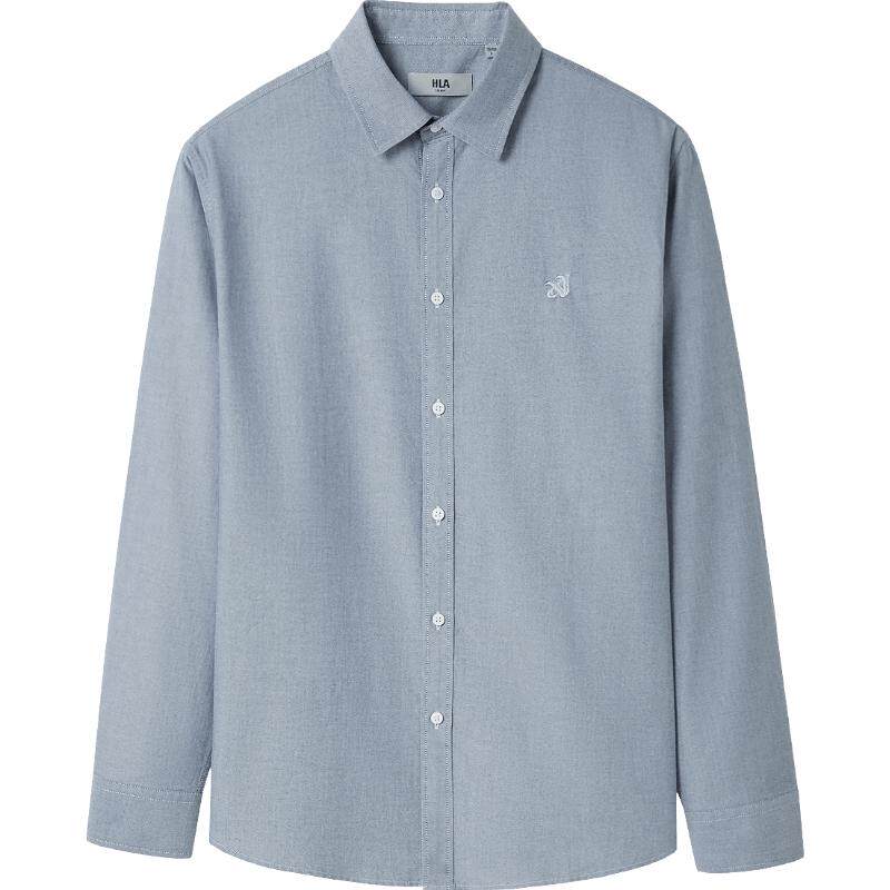 HLA海澜之家轻商务时尚长袖衬衫25新款春秋季绣花翻领纯棉衬衣男